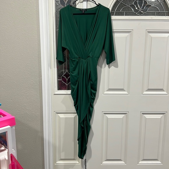 Emerald green dress, perfect for the holidays.